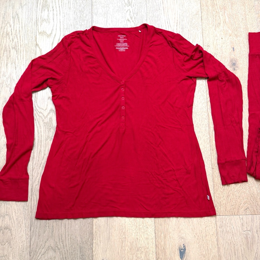 Posh Peanut Crimson Red Ribbed Women’s Long Sleeve Pajama Set – Medium (4–6) GUC - Picture 2 of 4